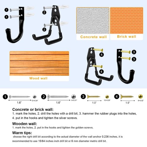 Jikro 10-Pack Heavy Duty Garage Wall Hooks – Utility J Hooks for Hanging Ladders, Bikes, Power Tools with Anti-Slip Coating