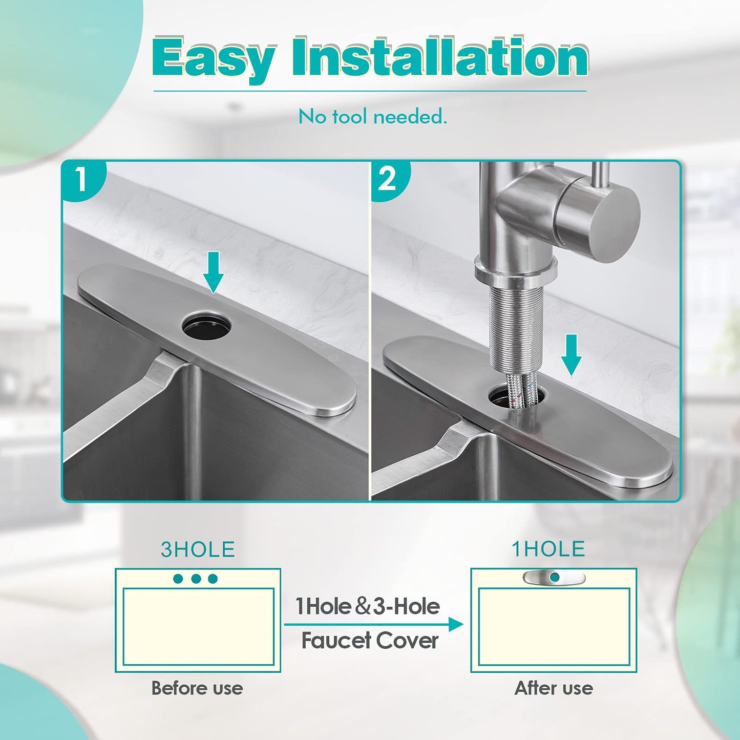 Kicimpro Faucet Plates to Cover Holes Stainless Steel Brushed Nickel Deck Plate for 1 or 3 Hole Bathroom or Kitchen Sink Faucet 9.8 Inch Round Faucet Escutcheons