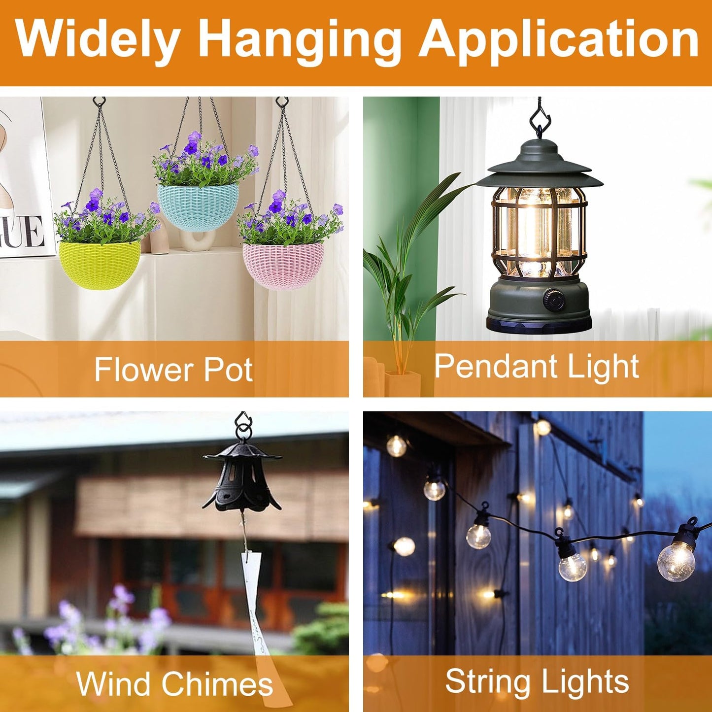 42 Pcs Screw Hooks for Outdoor String Lights, Q-Hanger Hook with Safety Buckle, Patio Wall Ceilling Square Eye Cup Hook for Hanging Plant Pots Christmas Decor Wire Fairy Led, Wind Nut Driver, Black