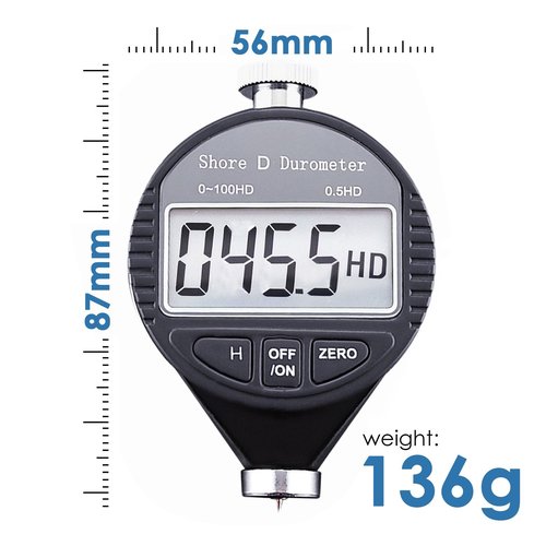 Shore D Rubber Hardness Meter, Digital Hardness Tester 0-100HD Hardness Durometer Tester with Large LCD Display Durometer Scale for Rubber, Tire, Plastic, Thermal Plastic, Flooring, and Bowling Ball