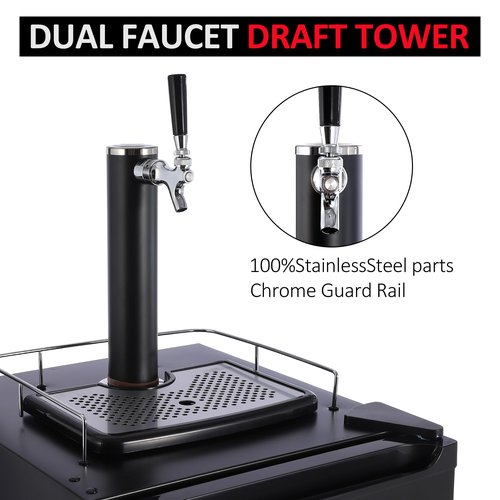 3.4 Cf Beer Kegerator, Single Tap Draft Beer Dispenser, Full Size Stainless Steel Keg Refrigerator With Drip Tray, CO2 Cylinder, 32°F- 50°F Temperature Control, 97L