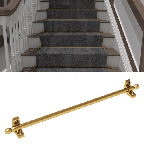 Solid Brass Stair Rods for Carpet Runners Set of 1, Gold Stair Runner Rods for Fixed Stair Carpet, 28 inch Oval Finial Carpet Runner Rods