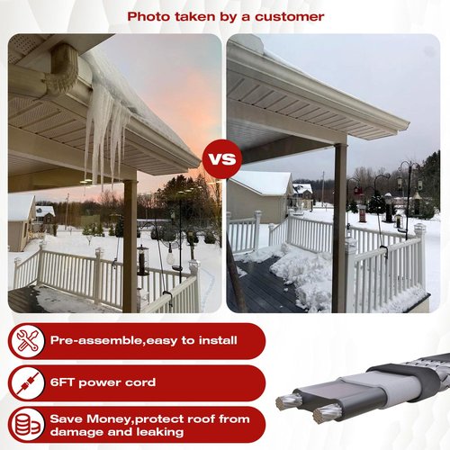 H&G Lifestyles Roof Heat Cable Snow De-icing Kit Self-Regulating Plug-in Ready Heat Tape for Roof and Gutters Ice Dam Prevention 8W/ft 140ft