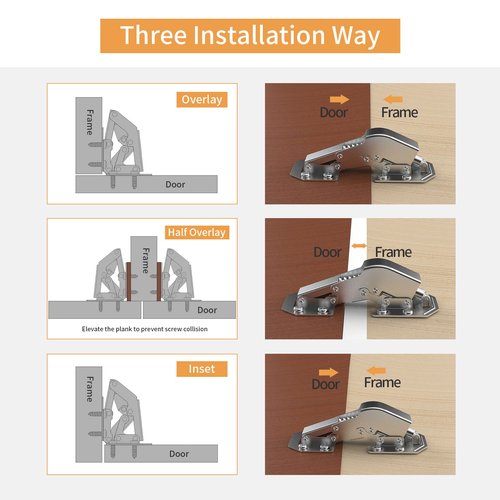 Chibery 4 Pack 90 Degree Soft Close Surface Mount Spring Hinges, Easy Installation No Pre-drilled, Noiseless Frameless Hidden Concealed Kitchen Cabinet Hinge for Cupboard Folded Replacement Hardware
