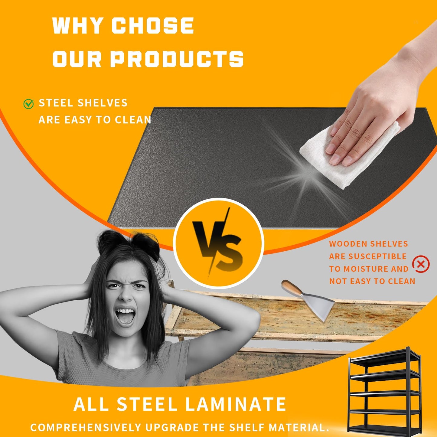 LLIIFFEE Garage Shelving Metal Shelf Heavy Duty Storage Shelves Industrial Shelving 5 Tier Adjustable Shelves Storage Rack Utility Shelves for Garage, Warehouse, Basement (20" D x 46" W x 93" H)