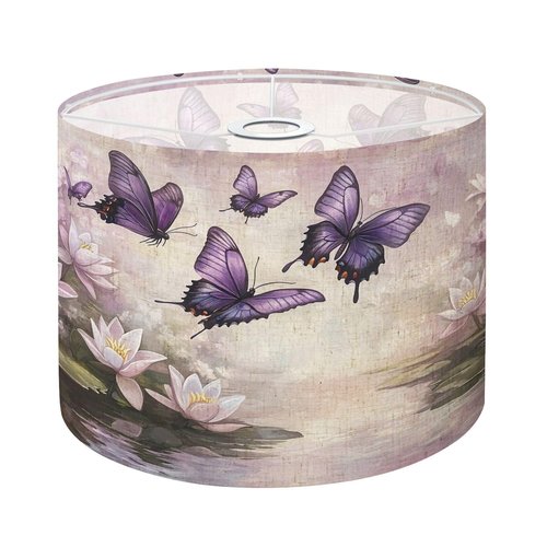 Purple Lampshades Floral Lamp Shades Boho 1 Pack Elegant Butterfly Pond Art Pastel Watercolor Hues Light Shade for Table Lamps Floor Lamps Drum Lamp Shades Lampshade Replacement