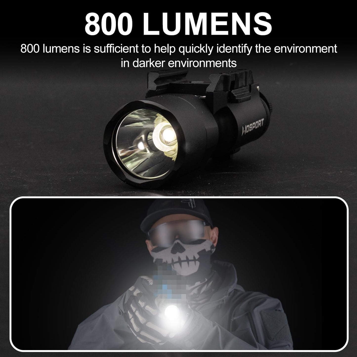 Zhongren X300-A Universal LED Tactical Flashlight 800-Lumen with Replaceable Slot Mount for Pistol and WeaponLight or Helmet ARC Rail (Black)