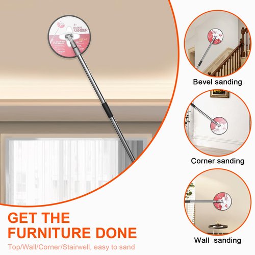 Pole Sander for Drywall, 85 inch Drywall Sander With Extension Pole, Manual Hand Drywall Sander with Extension Pole for Painting Projects， 360 Circular Radial Sander + 5pcs Wall Sanding Discs