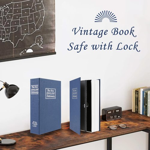 Tahoe trails Book Safe with Key Lock, Portable Metal Safe Box, Dictionary Diversion Book Safe,Secret Book Hidden Safe,9.5" x 6.1" x 2 .2" Navy Blue