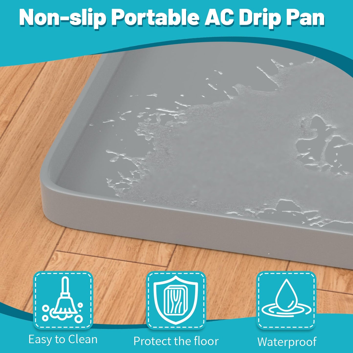 Chiligent Portable Air Conditioner Drip Pan, 23.6" x 19.7" x 0.75" Non-Slip Large Drip Tray with Raised Edges, Prevent Water Leakage & Floor Damage, Portable AC Drip Pan & Mini Fridge Mat, Gray