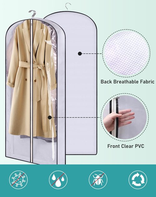 SLEEPING LAMB 60" Long Hanging Garment Bags for Closet Storage Gusseted Clear Dress Bag for Clothes, Gowns, Coats, Suits, 5 Packs