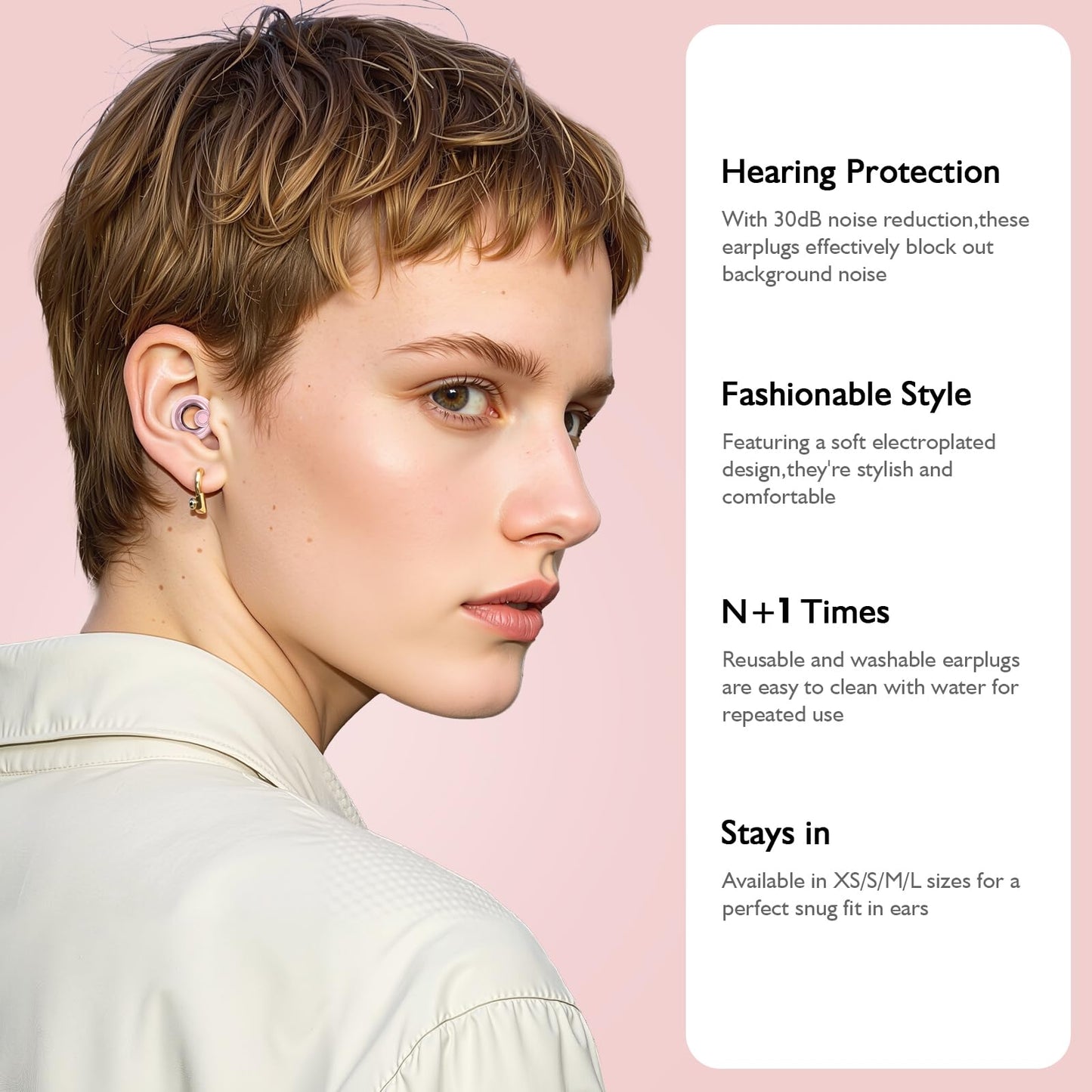 LOETRUY Ear Plugs for Sleeping Noise Cancelling - Reusable Silicone Earplugs for Concert, Motorcycle, Sports and Festivals, 30dB Noise Reduction, Washable Hearing Protection - Pink