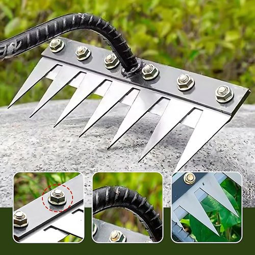 Porindisi Gardenia Iron Rake 2.0 with 8 Teeth for Versatile Weeding and Gardening, Heavy-Duty Carbon Steel Handle Ideal for Landscaping, Lawn Care, and Soil Cultivation