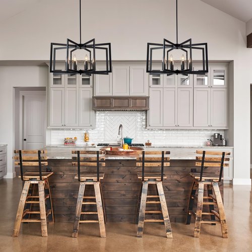KEEPFFYE 8-Light Black Chandelier, 27" Farmhouse Dining Room Light Fixture,Geometric Metal Industrial Modern Chandelier for Entryway Foyer Kitchen Over Table Bedroom Living Room