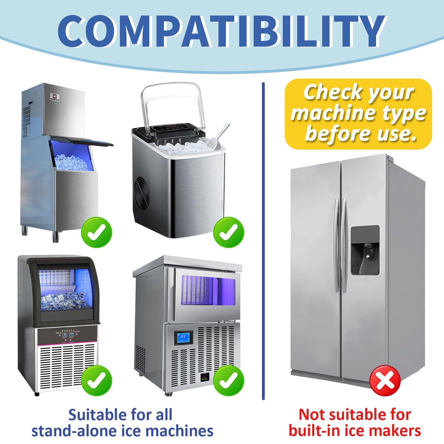 Ice Maker Cleaner and Descaler - Ice maker cleaning tablets mini size, compatible with all major brands, safe and nickel-free descaler, suitable for countertop, portable, and commercial ice makers.