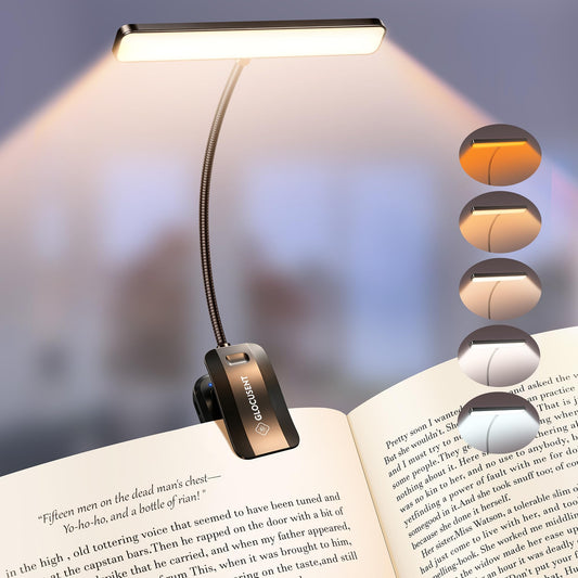 Glocusent 26 LED Rechargeable Book Light for Reading in Bed, Eye-Caring 5 Amber Colors and Stepless Dimming, Lasts 1 Week to a Months, Travel Clip on Lamp Gifts for Book Lovers, Men, Women & Kids
