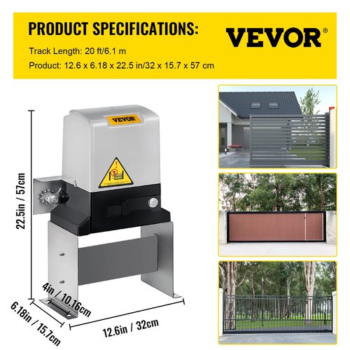 Happybuy Automatic Sliding Gate Opener 1400LBS with 2 Remote Controls, Gate Operator Hardware Kit for Security, Move Speed 43ft Per Min, Electric Rolling Driveway Slide Gate Motor