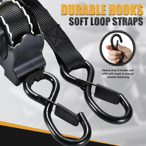 Performance Master Retractable Ratchet Straps 4 Pack 1 Inch x 10 Feet (1,500lb Break Strength) - Heavy Duty Auto Self Retracting Tie Down Straps for Truck Cargo Trailer Motorcycle SUVs Black
