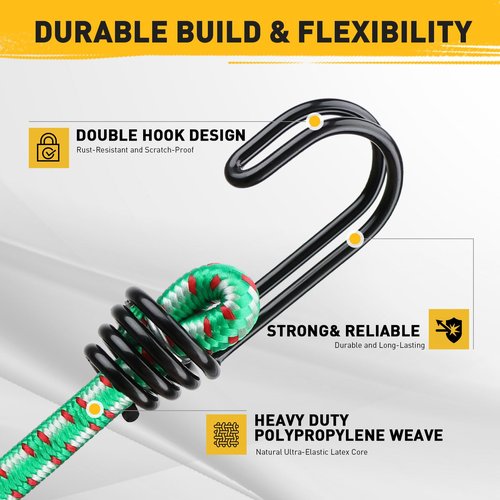 Bungee Cords Heavy Duty Outdoor: 20 Pcs Premium Rubber Bungee Cords with Hooks in a Storage Jar Includes 10", 18", 24", 30", 36", 48" Bungee Cord for Camping, Tent, Fastening Items