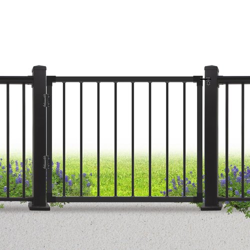 Deck Fence Gate Outdoor, 32''H Gate for 36''H Deck, Black Heavy Duty Steel Anti-Rust Door with Adjustable Width (Up to 48"), Metal Gate for Residential, Yard, Patio(No Hinge)