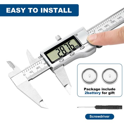 QDXMD Digital Caliper Measuring Tool, 6 Inch Stainless Steel Vernier Caliper Digital Micrometer with Large LCD Screen, Auto-Off Feature, Easy Switch from Inch to Millimeter