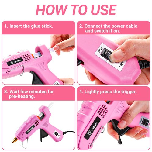 Hot Glue Gun Full Size: DEKOPRO 60/100Watt Dual Temp Hot Glue Gun Kit with 25 Glue Sticks, Organize Storage Case, Heavy Duty Heat Glue Gun Tool Set for Home Repair, Art & Crafts, DIY Pink
