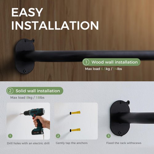 JS HANGER Wall-Mounted Towel Rack for Rolled Towels, Black Bathroom Towel Holder, Space-Saving Metal Towel Shelf for Bathroom, Kitchen, or Laundry Room, Easy Installation 1 Pack