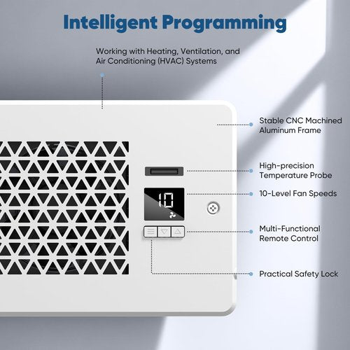 MATULSA Register Booster Fan for 4" x 10" Register Holes with Remote Control and Thermostat, 10-Speeds Floor Vent Fans Booster - Enhances AC Heating&Cooling Airflow, Quiet Air Duct Fan for Wall, White