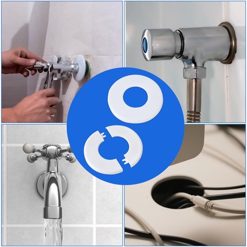 4 Pcs Faucet Escutcheons, Self-Adhesive ABS Round Wall Split Flange Plumbing Cover Plates for Kitchen Bathroom Toilet 2in Diameter Pipe Faucet Trim Fittings (White)