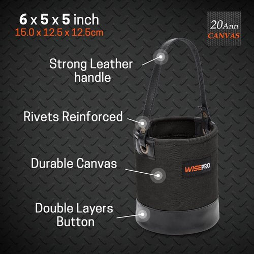 WISEPRO Canvas Mini Tool Bucket, 6 Inch Mini Tool Bag with Leather Reinforced,Organizers Bucket for Jobsite Carrying Nails,Bolts and Heavy Small Supplies