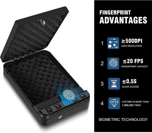 Biometric Gun Safe for Pistol, Quick Access Fingerprint Handgun Safe Firearm Lock Box,Gun Case for Home/Car/Travel - Upgraded Biometric/Keypad/Key Access,Silent Mode (Fingerprint Version)