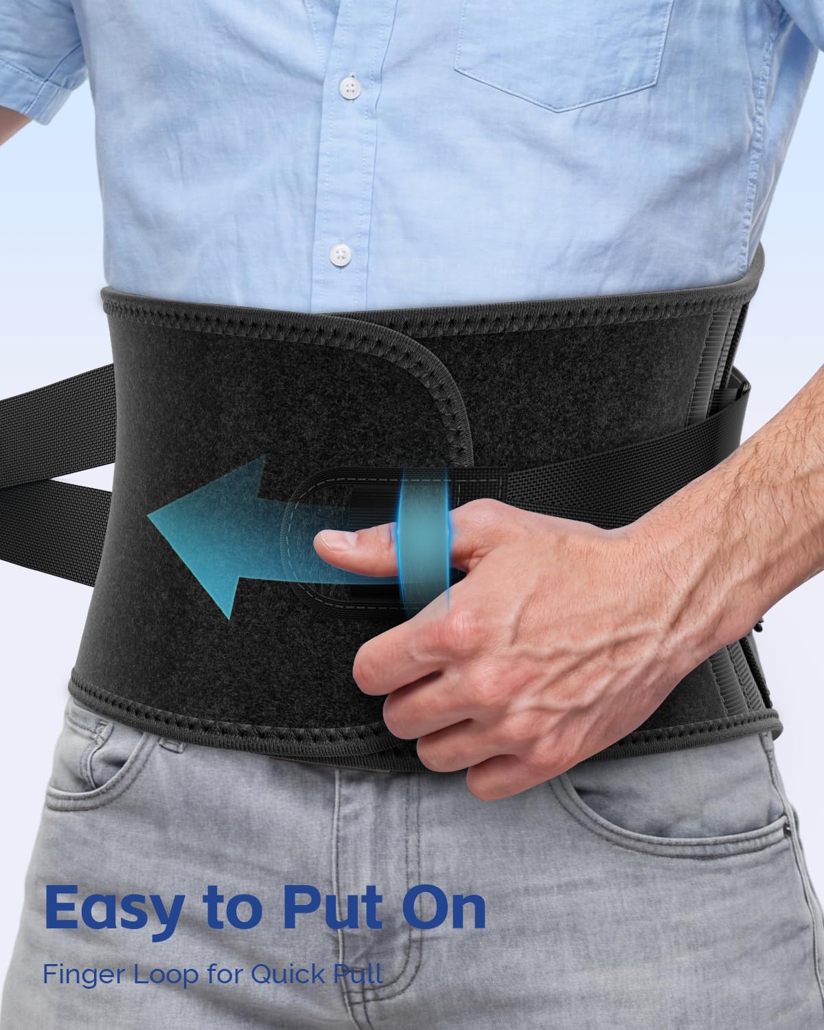 FEATOL Back Brace for Men Lower Back and Women, Removable Dual-Side Spine Lumbar Pad with Snug Fit, Adjustable Support Belt for Work, Gray, Size L 34.5-39"