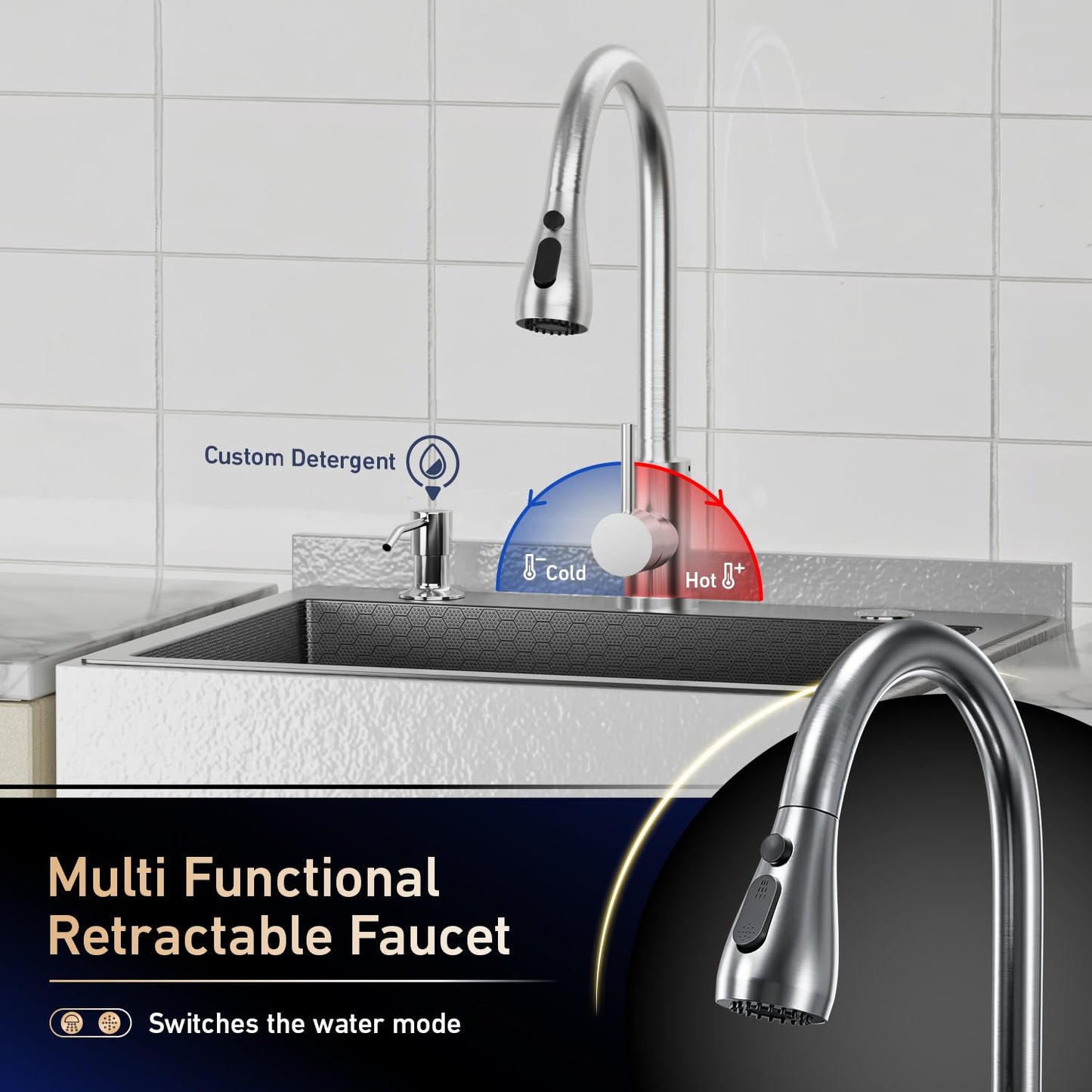 20" Freestanding Utility Sink, Stainless Steel Single Bowl with Deep Basin, Heavy Duty Sinks with Storage Shelves & Hot/Cold Water Pipes for Laundry, Kitchen, Farmhouse, Garage