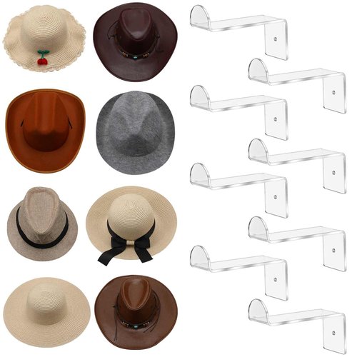Beeveer 8 Pcs 4 Inch Hat Hooks for Wall Cowboy Hat Rack Strong Adhesive Cap Holder Organizer for Baseball Caps Western Room Decor (Transparent)