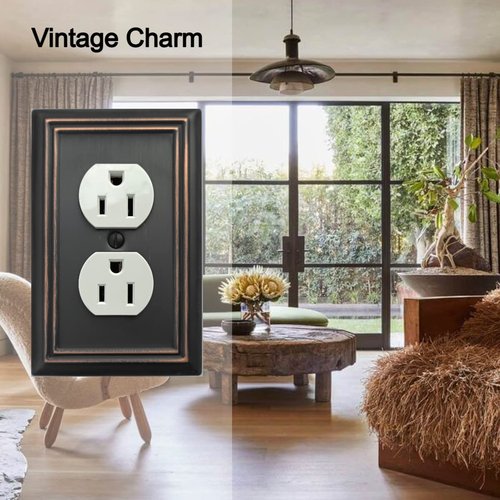 OKAWYC Single Duplex Outlet Light Switch Cover Adler Metal Wall Plate, 6-Pack Aged Bronze 1 Gang, for Receptacle Light Switch, Switch Cover Decorative Wallplate, Durable
