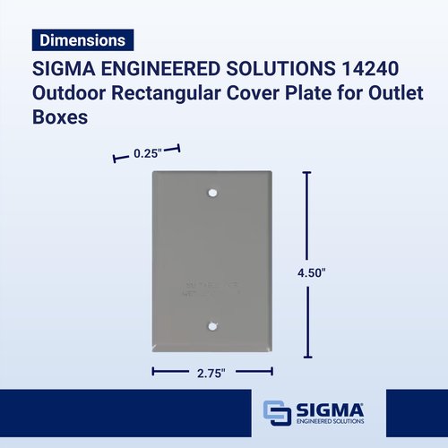 SIGMA ENGINEERED SOLUTIONS 14240 Weatherproof Outdoor Rectangular Cover Plate for Outlet Boxes, Gray, Metal, 1-Gang, 1-Pack