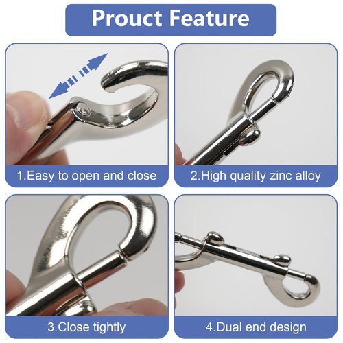 Double Ended Snaps 7PCS Silver Snap Hooks Zinc Alloy Trigger Metal Clip Double Sided Clips Heavy Duty Bolt Snap Double Sided Clips for Cats Dogs