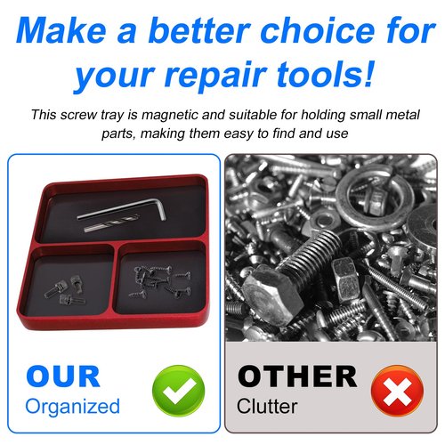 Magnet Tool Tray, 3.94x3.94 Inch 3 Compartments Magnetic Parts Tray Screws and Bolts Organizer for Storing Sockets Screws Small Parts Garage Home Outdoor