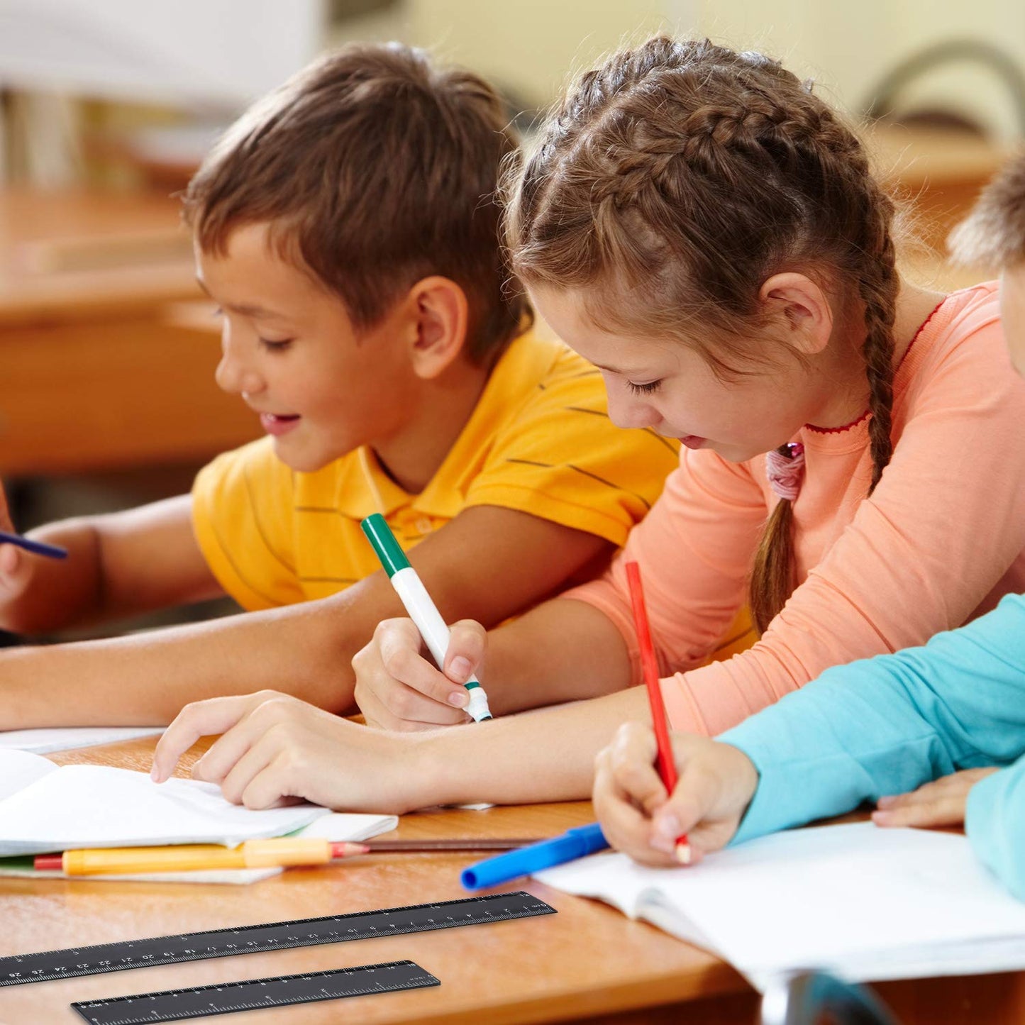 eBoot Plastic Ruler Straight Ruler Plastic Measuring Tool 12 Inches and 6 Inches, 2 Pieces (Black)