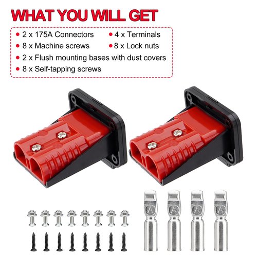 Venussar 175A Battery Quick Connect/Disconnect Electrical Connector Plug for 1/0 Gauge Cable, with Flush Mount Dust Cover, Anderson Plug for UTVs ATVs RVs Trucks Boats, Pack of 2