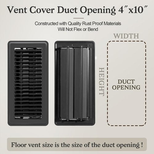 12 PCS Floor Vents Floor Registers 4x10 inch, Heavy Duty Metal Heat Air Vent Covers 4 X 10 with Rust Proof Finish for Home Office Wall Floor Registers Grilles & Vents (12, Black, 4x10 Inches)