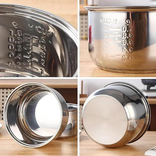 Stainless Steel Rice Cooker Inner Pot, Universal Non-Stick Rice Cooker Pot Replacement with Steamer Basket for Multi-Cookers, Even Heating for Perfect Rice (4L)
