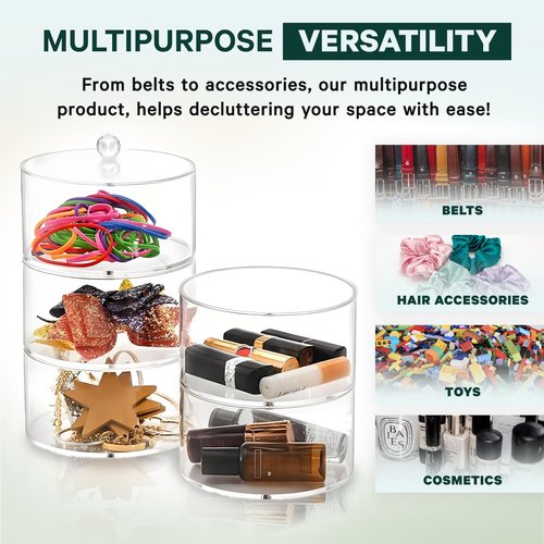 STUDIOMYO Acrylic Belt Organizer, 4-Layer Transparent Closet Accessories Organizer for Jewelry, Watches, Bracelets, Rings, Cosmetics