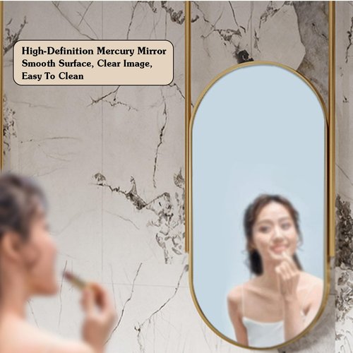 Ceiling Mounted Mirror,Oval Vanity Make-up Mirrors with Hanging Rod,HD Decorative Bathroom Mirrors,for Hallway Bathroom Entrance(Gold,40x80cm)