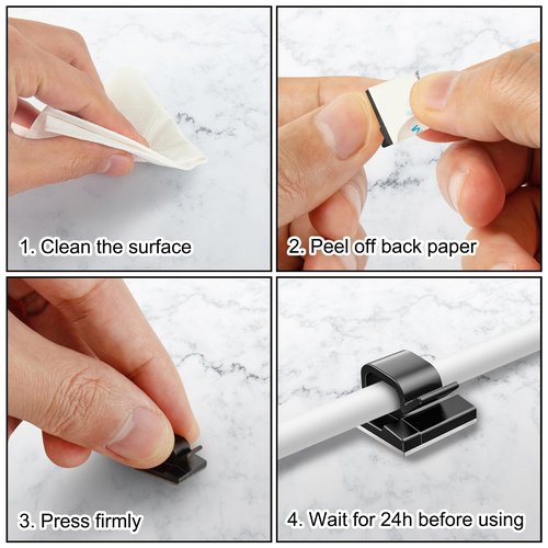 100 Pcs Cable Clips, Adhesive Cable Organizer Cord Holder Wire Clip Wire Management Self Adhesive Hooks Wire Holder for Office, Home, Black