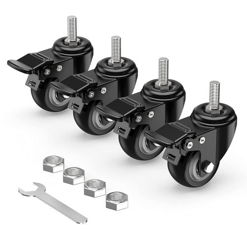 HOLKIE Stem Caster Wheels 2 inch Total Locking Casters Set of 4, Threaded Stem 3/8" -16 x 1 (Diameter 3/8", Length 1") Swivel Heavy Duty Castors Black