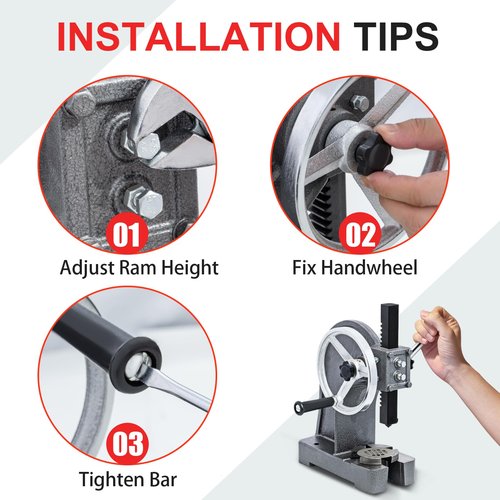 CXRCY Arbor Press 1 Ton with Hand Wheel, Cast Iron Heavy duty Manual Arbor Press 1 Ton, 5.5" Maximum Height, Desktop Arbor Press, Metal Punch Press Machine for Stamping Bending Forming Stretching
