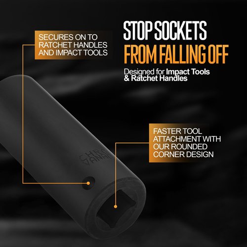 TIGHTSPOT 1/2 Inch Drive 21 mm Deep Impact Socket with Anti-Rounding 6 Point Design, Heat-Treated CRV Steel
