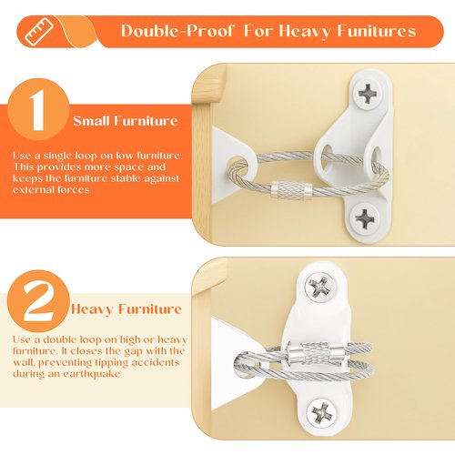 KOVOSCH 10 Pair Furniture Anchors for Baby Proofing, Stainless Steel Furniture Straps with Anti-Tip Anchors Secure 400 lbs, Protect Baby and Pet from Falling Furniture and Earthquake, White