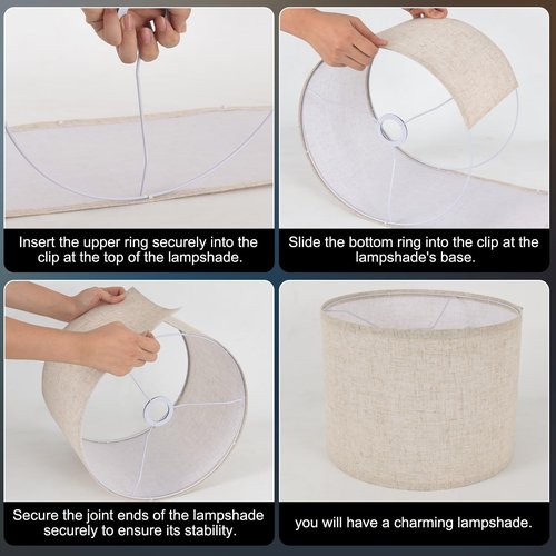 Small Lamp Shade, Beige Drum Lampshade 8.7''Top X 8.7'' Bottom X 7.9'' High, Replacement Lamp Shade Natural Linen Hand Crafted for Table Lamps Floor Lamps Chandelier Lamp, Easy Assembly Required